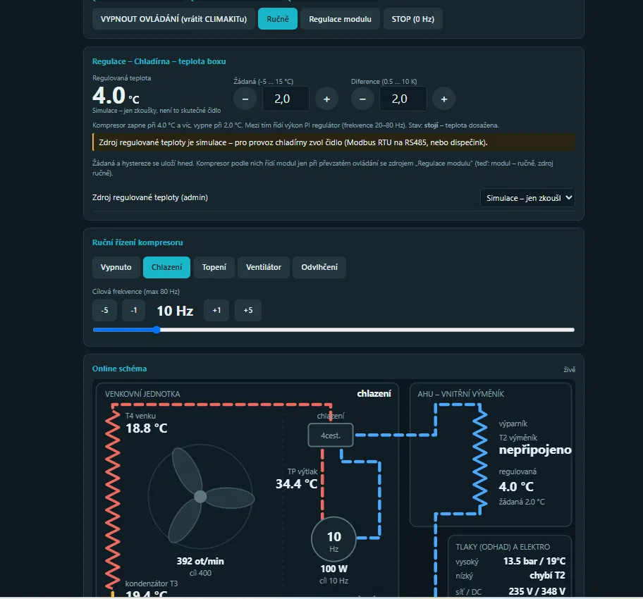 Vzdálený dispečink — regulace chladírny